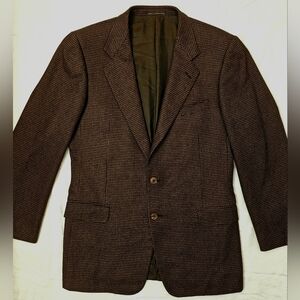 Rare VTG 80's/90's Zegna Brown Silk Cashmere Houndstooth Blazer 44R Switzerland
